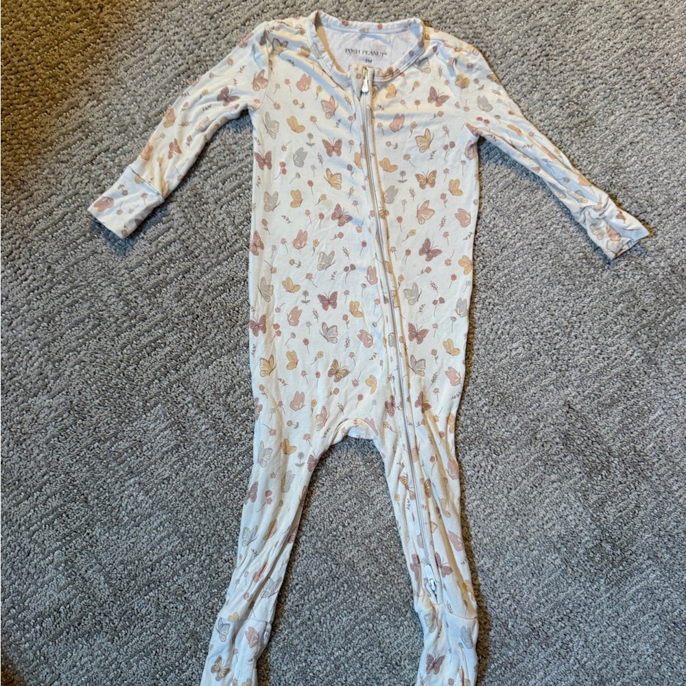 Posh Peanut Cream Butterfly Footed One-Piece Sleeper